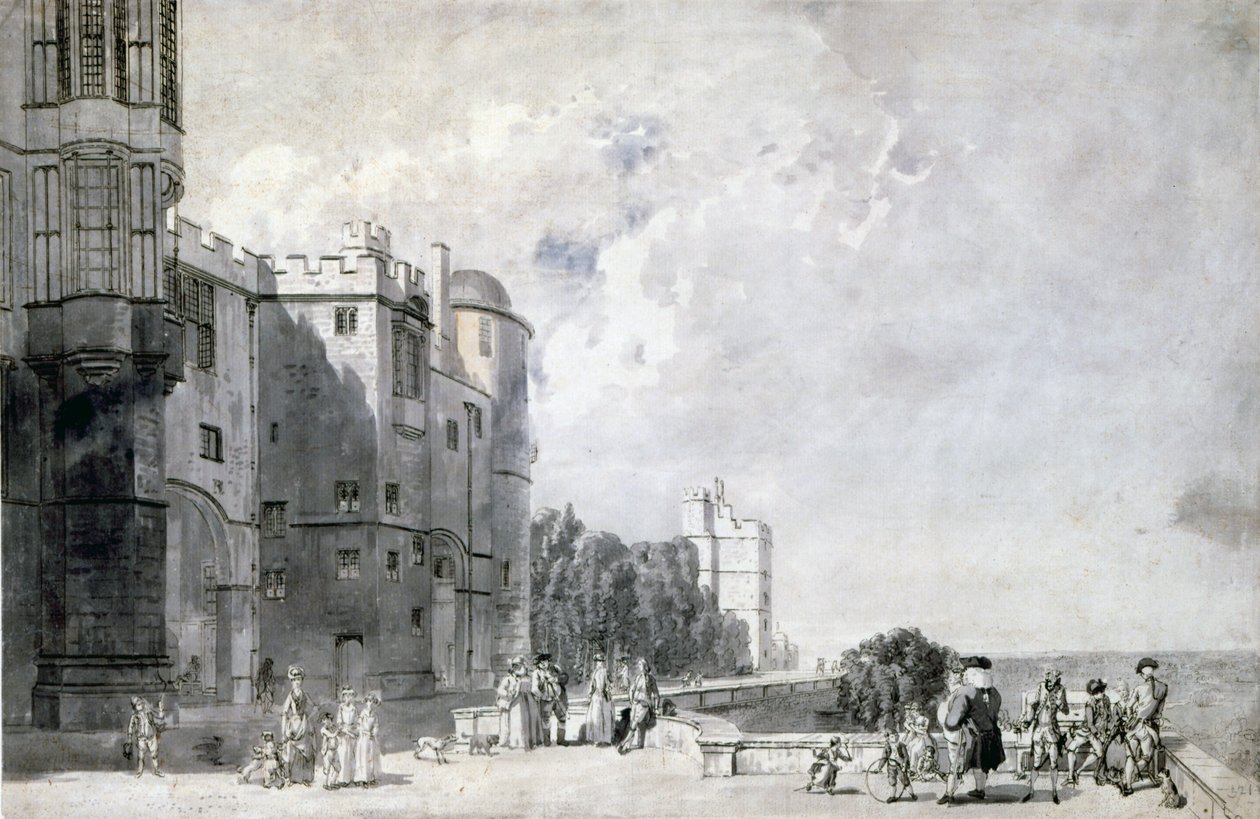 Windsor Castle: Terrasse, der vender mod vest af Paul Sandby