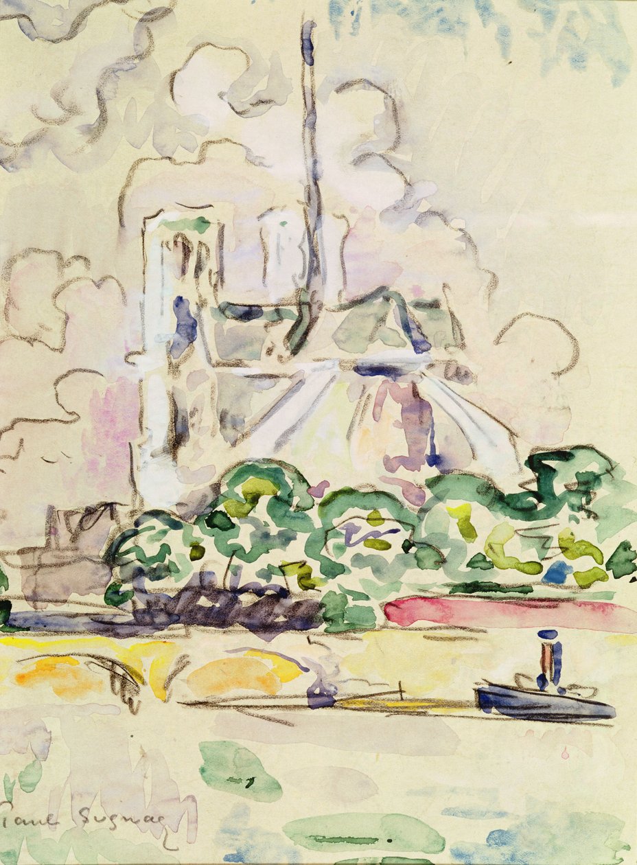 Notre-Dame, 1925 (blyant og wc på papir) af Paul Signac