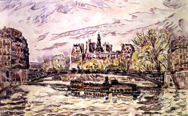 Pont Louis-Philippe, Paris, 1928 (wc) af Paul Signac