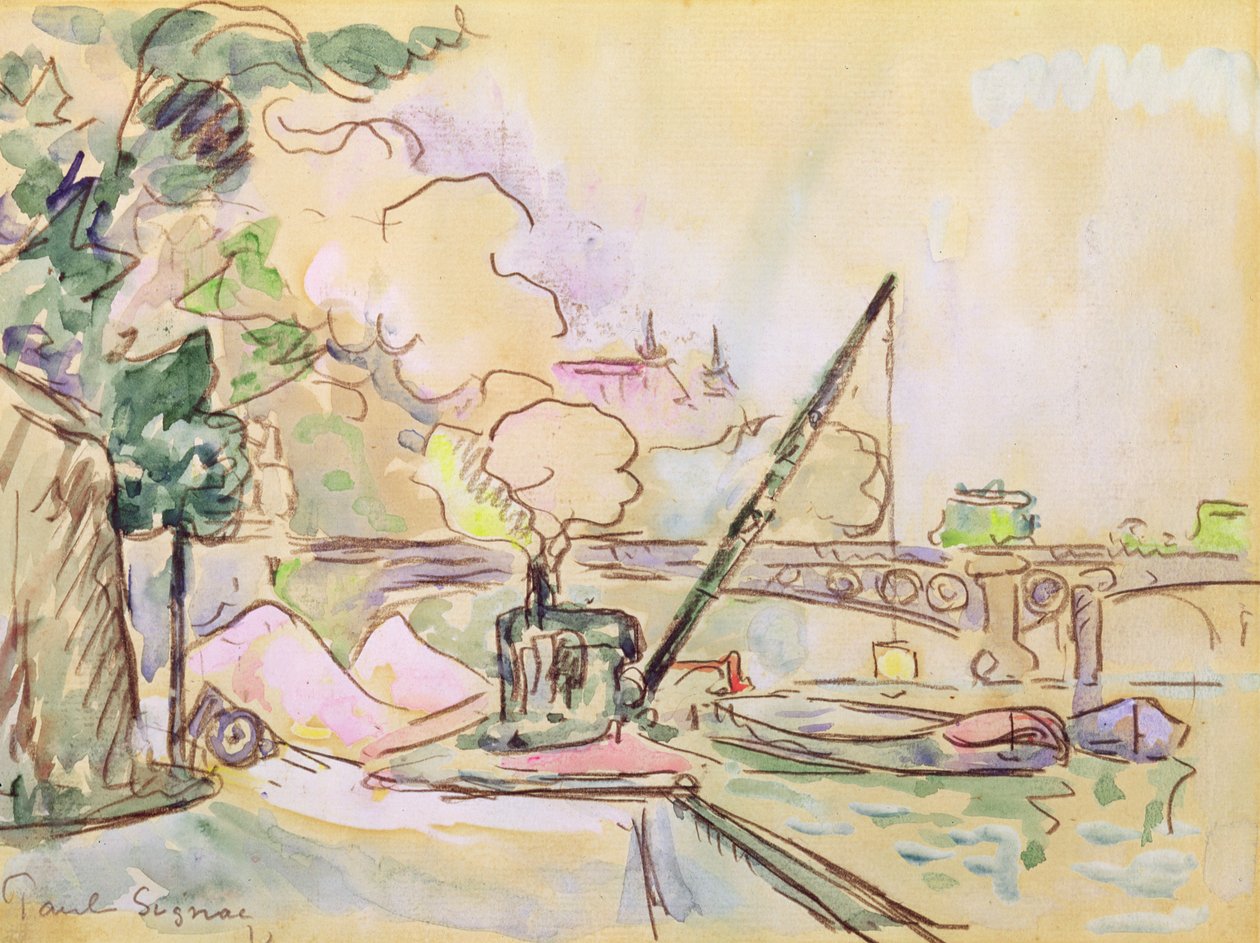 Pont du Louvre, 1928 (akvarel på papir) af Paul Signac