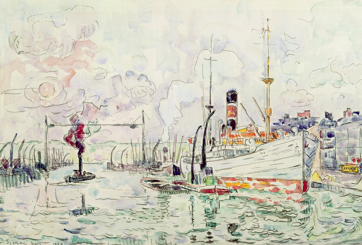 Rouen, 1924 (blyant og wc på papir) af Paul Signac