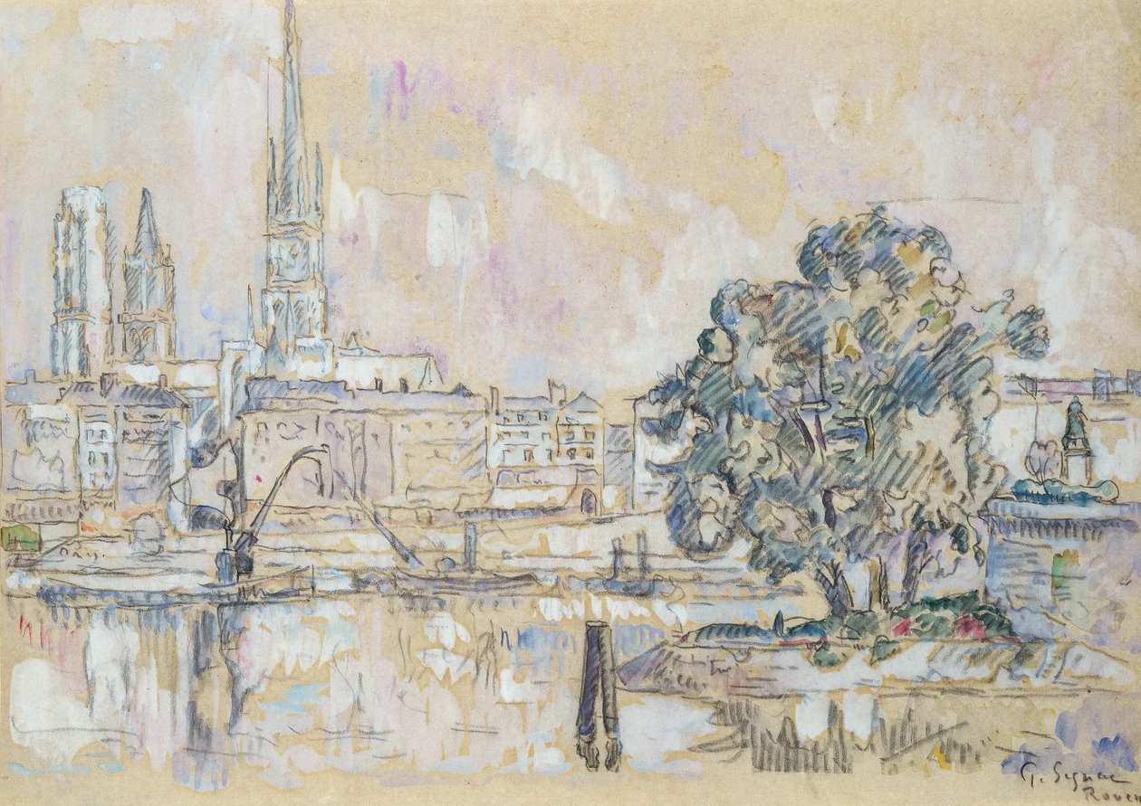 Rouen-katedralen (kul og wc på papir) af Paul Signac