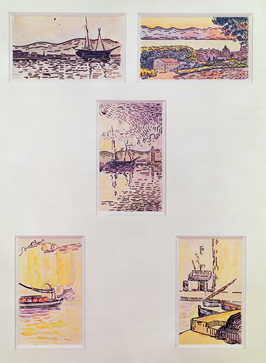 Saint Tropez (fem akvareller), ca. 1900 (akvarel på papir) af Paul Signac