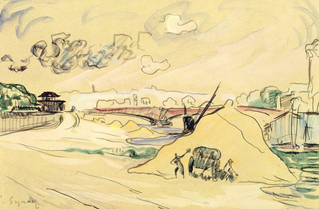 The Pile of Sand, Bercy, 1905 (blyant og wc på papir) af Paul Signac