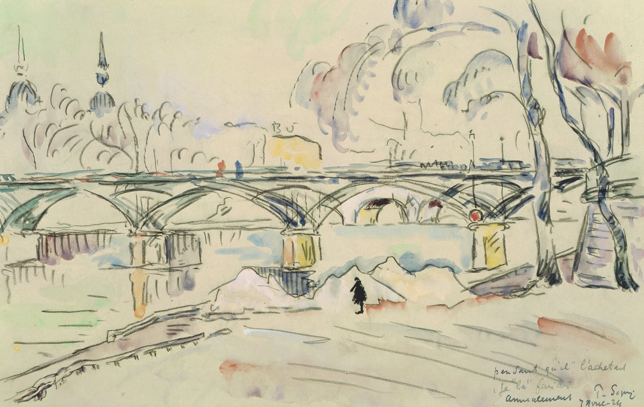 The Pont des Arts, 1924 (blyant og wc på papir) af Paul Signac