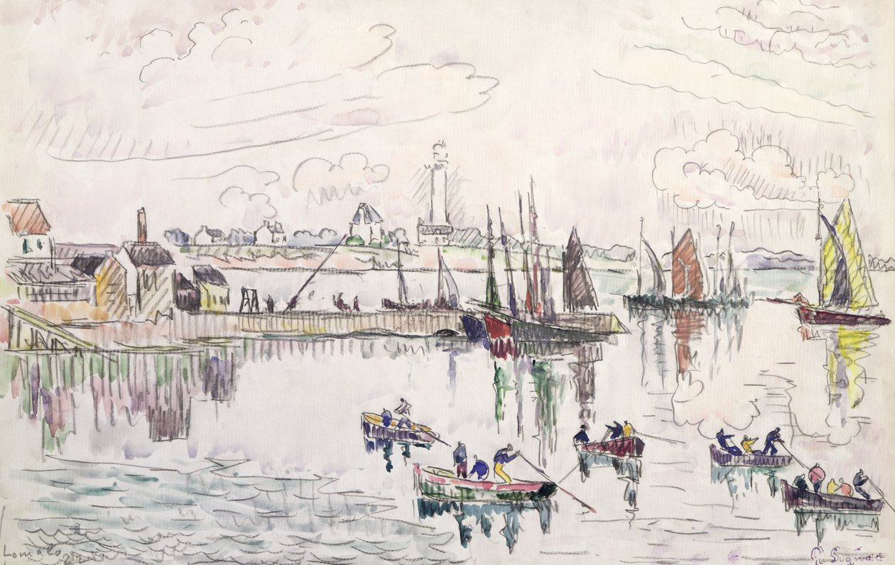 Lomalo havn, Bretagne, 1922 (wc og blyant på papir) af Paul Signac