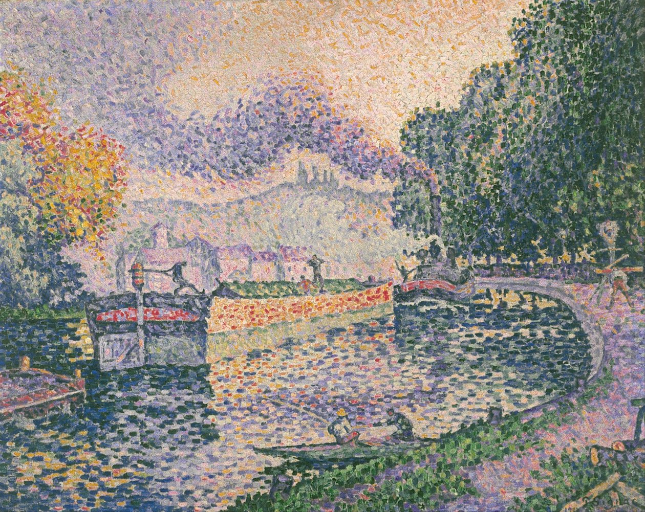Slæbebåden, kanalen i Samois af Paul Signac
