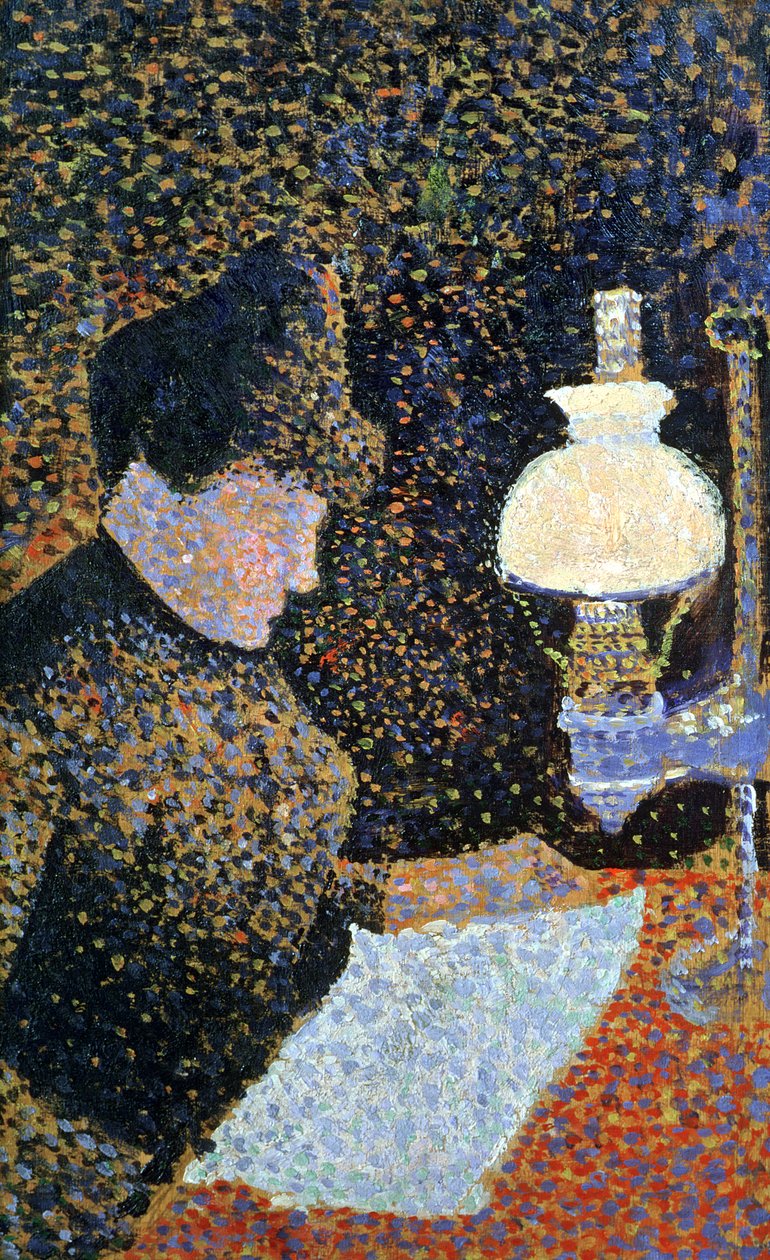 Kvinde ved en lampe, 1890 (panel) af Paul Signac