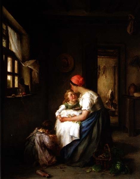Motherly cares, 1864 (olie) af Paul Soyer