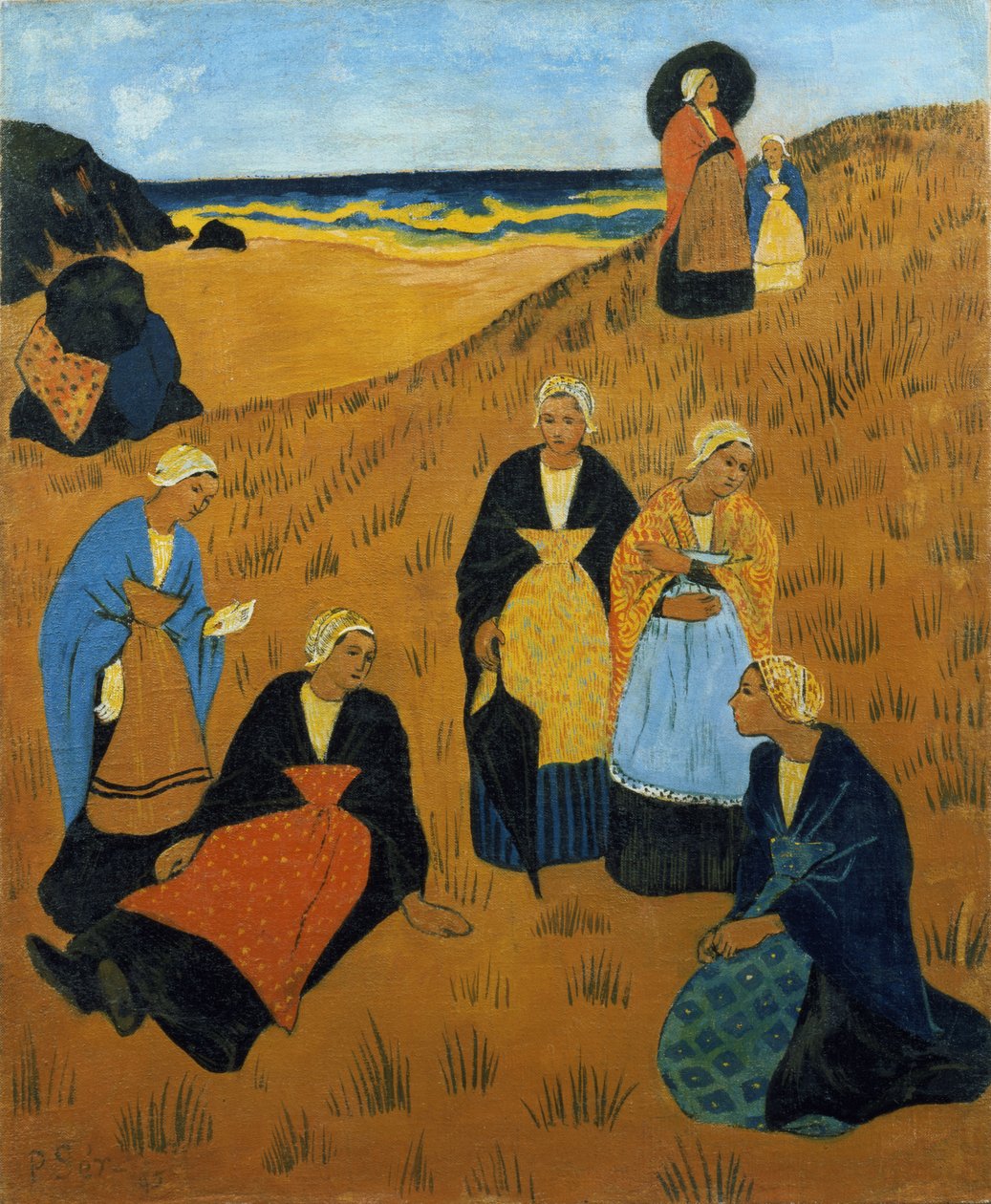 Unge bretonske kvinder med sjaler, eller Pigerne fra Douarnenez, 1895 af Paul Sérusier