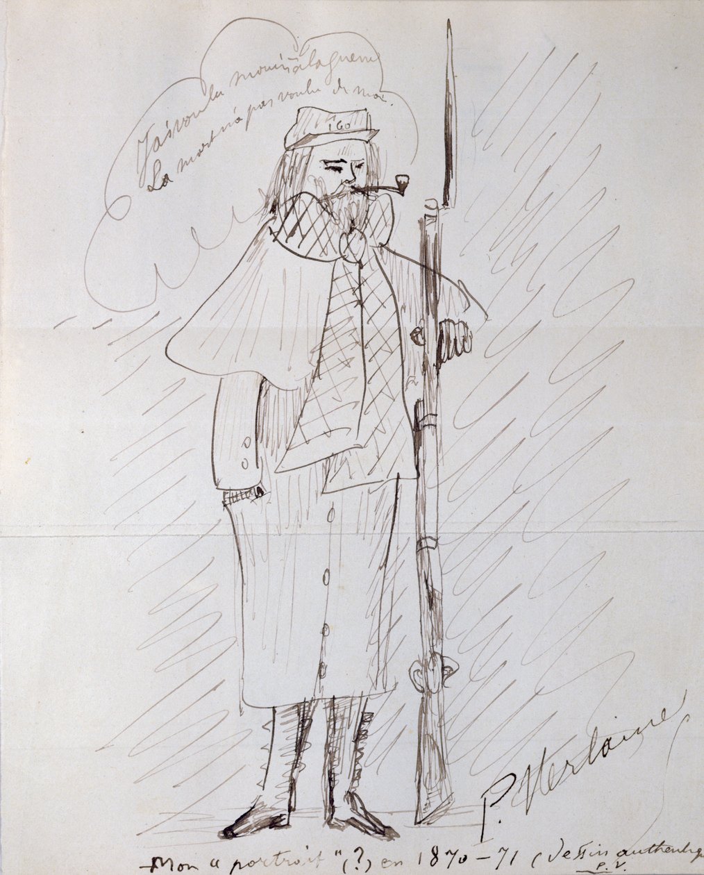 Selvportræt som soldat, 1870-71 (pen og blæk på papir) af Paul Verlaine