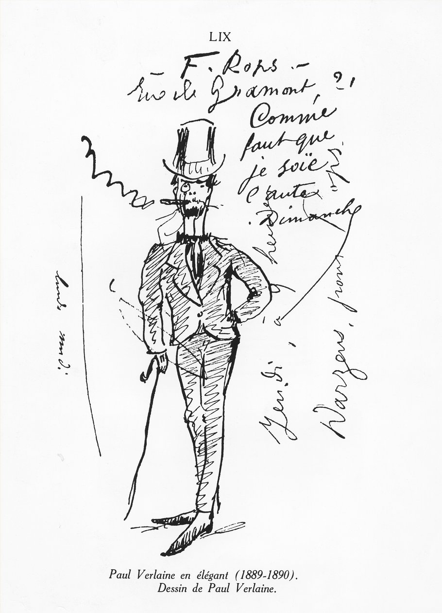 Selvportræt af Paul Verlaine, elegant, 1889-90 af Paul Verlaine