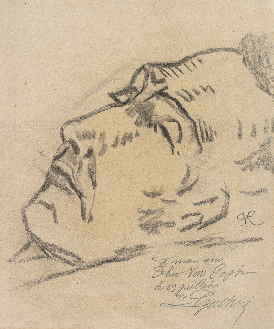 Vincent van Gogh (1853-1890) på sit dødsleje, tegning af Paul Ferdinand van Ryssel (pseudonym for Paul Gachet) af Paul  Gachet