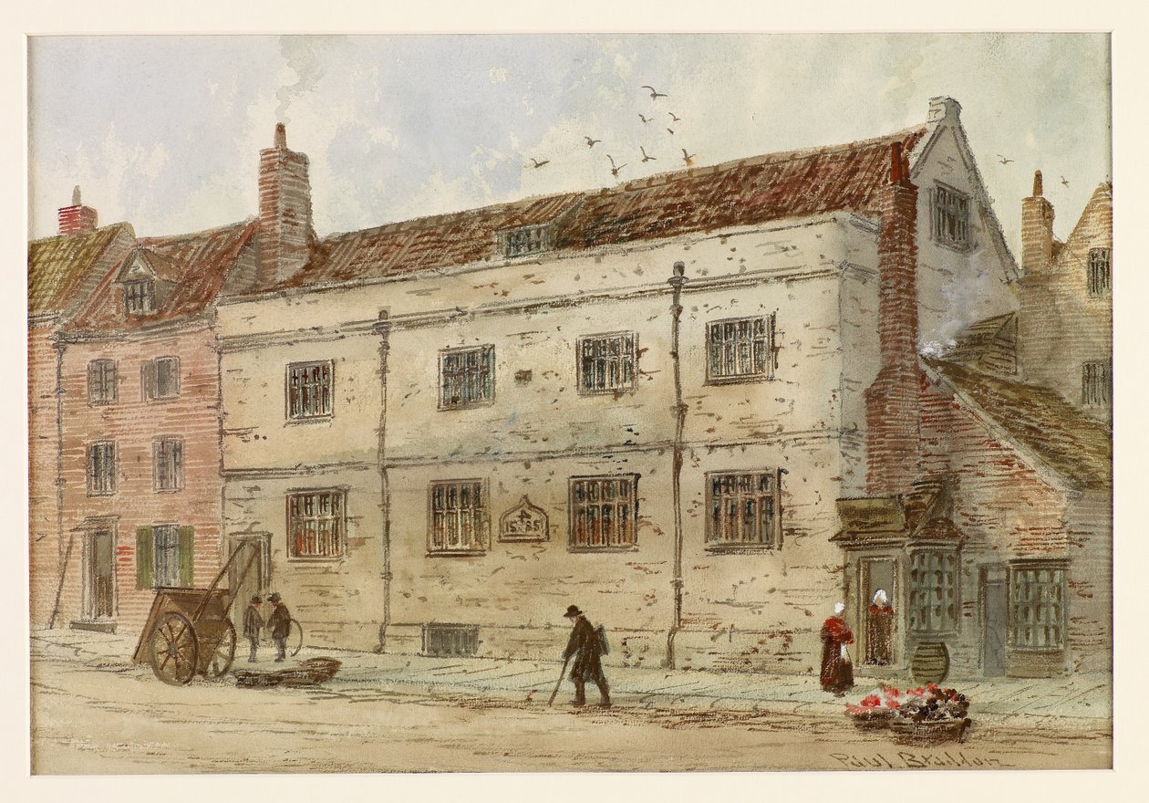 Old Grammar School, slutningen af det 19. til begyndelsen af det 20. århundrede (akvarel og blyant) af Paul (1866 1938) Braddon