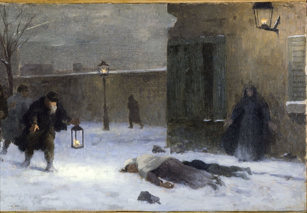 Skitse til præfektens kontor på Hôtel de Ville: Eftersøgningen af de sårede under belejringen af Paris i 1870 af Paul Albert Baudouin