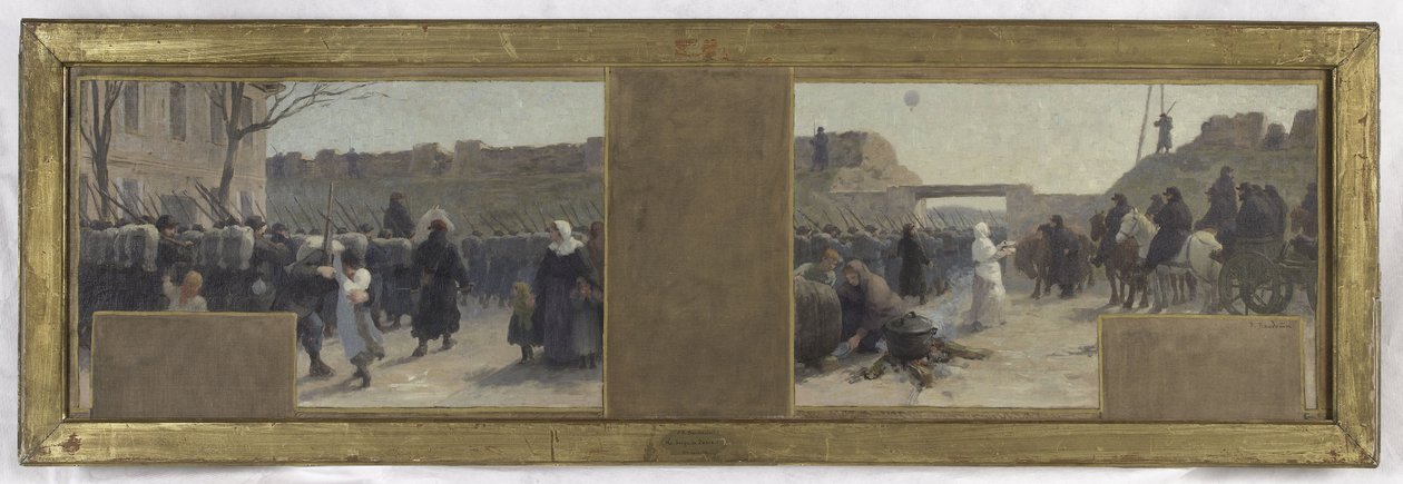 Skitse til præfektens kontor på Hôtel de Ville: Tropper på vej ud under belejringen af Paris i 1870 af Paul Albert Baudouin