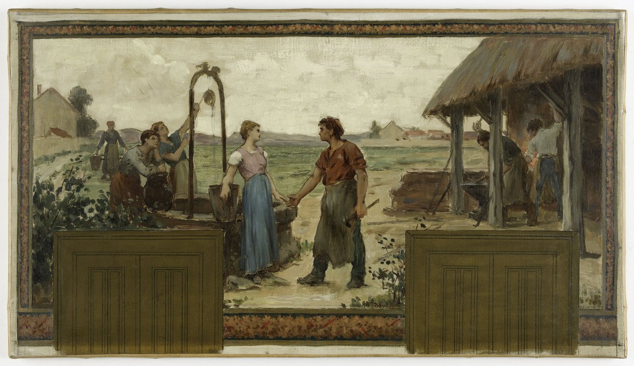 Skitse til rådhuset i Saint-Maur-des-Fossés: Les fiançailles, i 1883 (olie på lærred) af Paul Albert Baudouin
