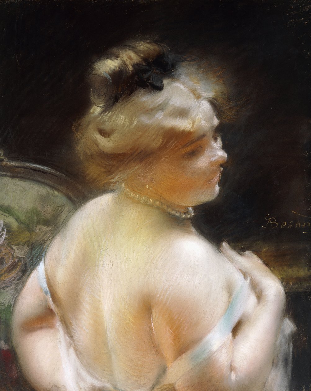 Kvinde med en perlehalskæde; Femme au Collier de Perles, af Paul Albert Besnard