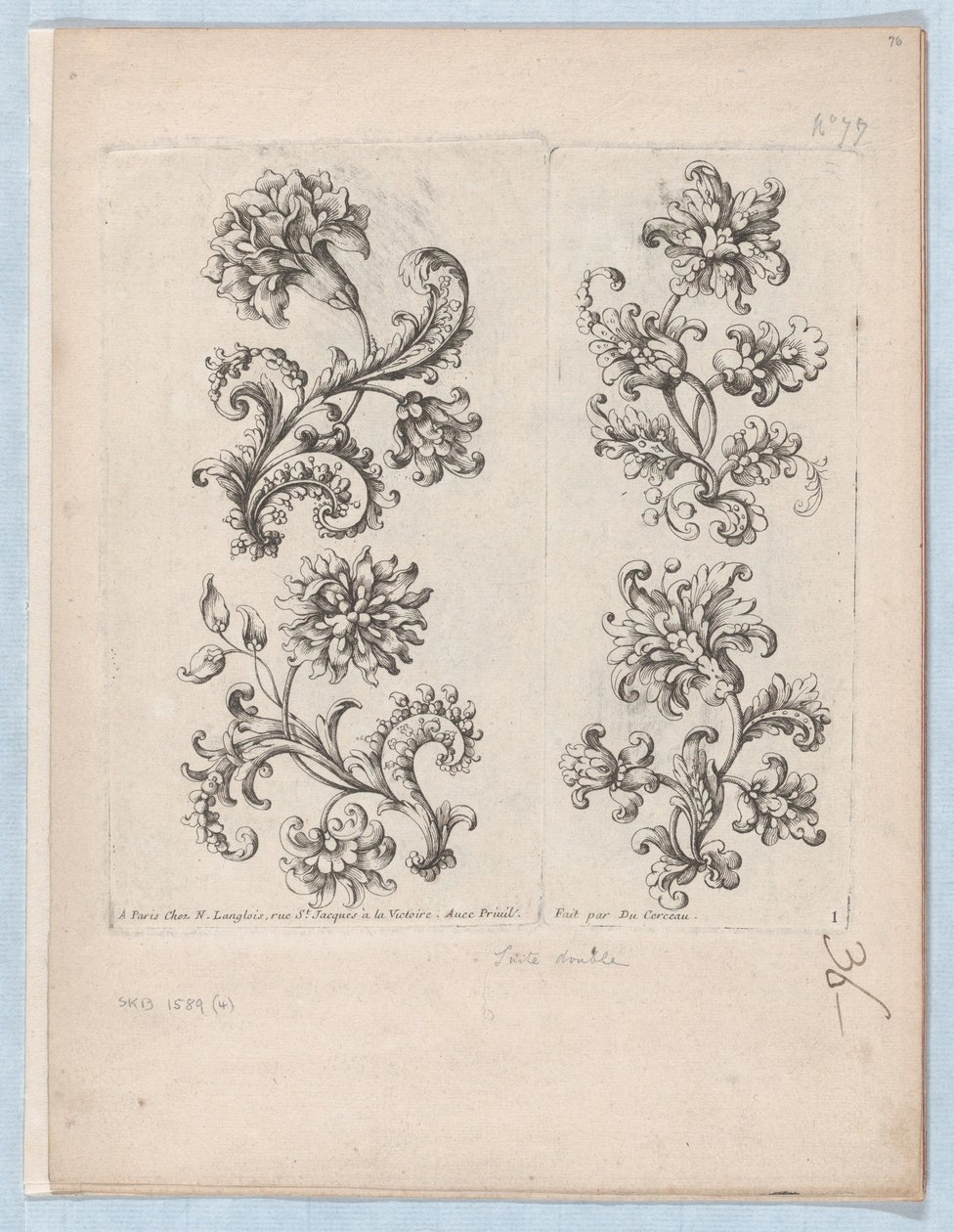 Serie af små blomstermotiver, tavle 1, ca. 1670-85., ca. 1670-85. af Paul Androuet Du Cerceau