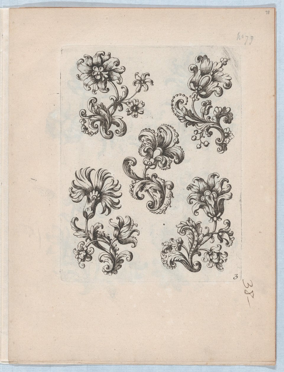 Serie af små blomstermotiver, tavle 3, ca. 1670-85., ca. 1670-85. af Paul Androuet Du Cerceau