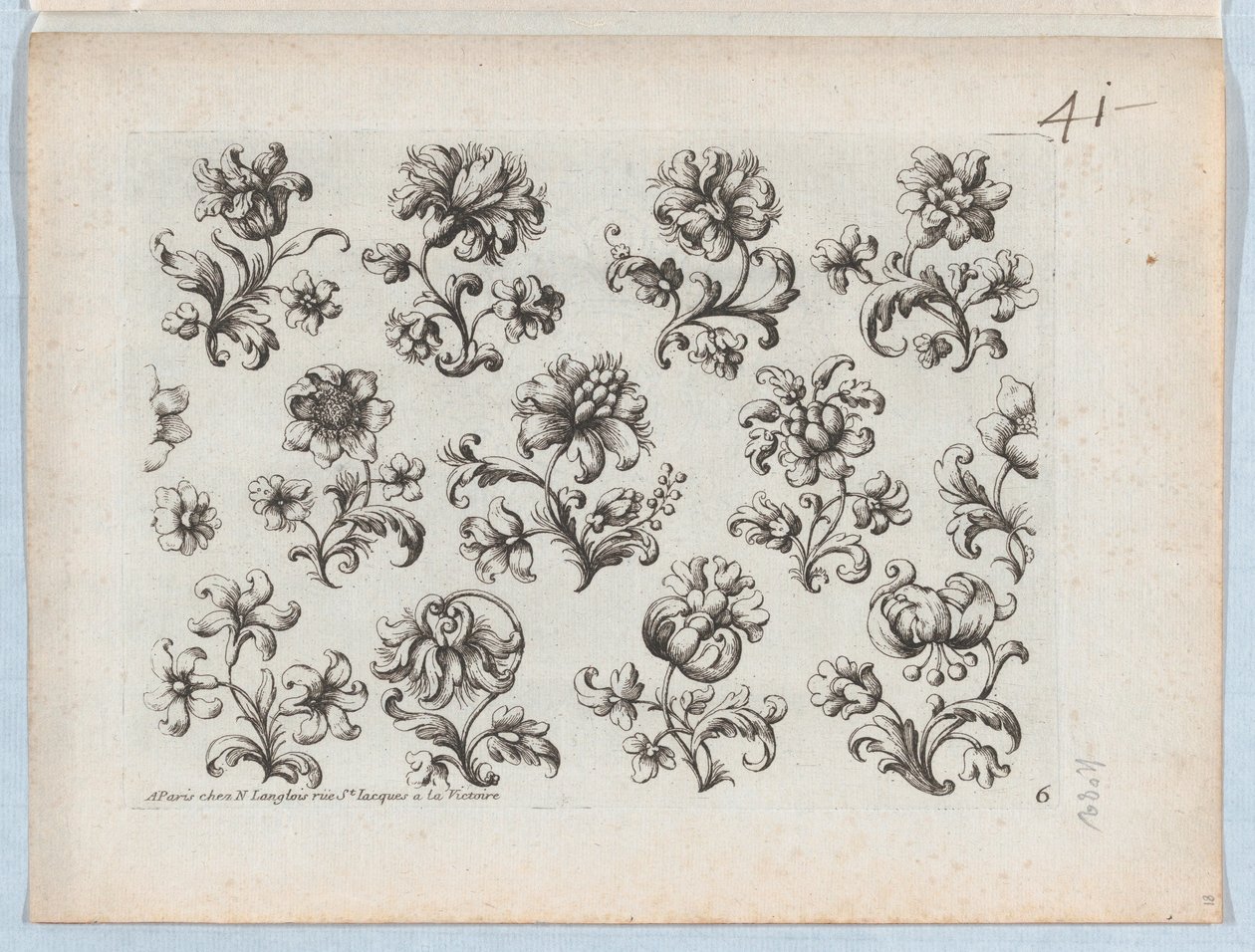 Serie af små blomstermotiver, tavle 6, ca. 1670-85., ca. 1670-85. af Paul Androuet Du Cerceau