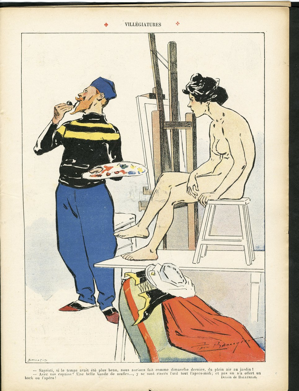 Illustration af Paul Balluriau (1860-1917) i Le Rire, 03/08/07 - Villegiatures - Kunst - Malere kunstnere, model (som poserer) af Paul Balluriau