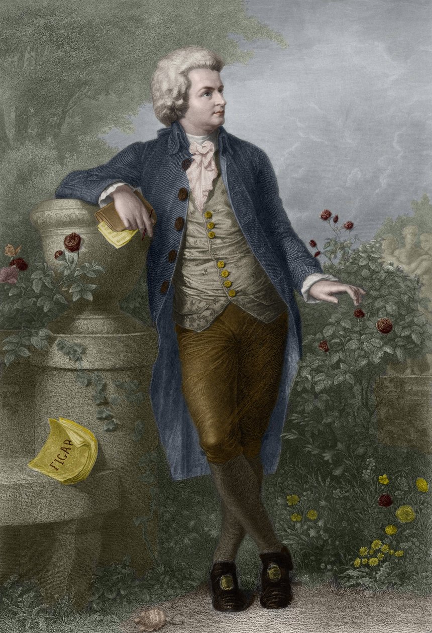 Portræt af Wolfgang Amadeus Mozart (1756-1791) i Salzburg. Stik af Paul Barfus (1823-1895). af Paul Barfus