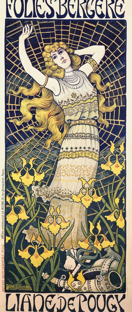 Plakat for show af danser Liane de Pougy (1869-1950) i Folies Bergere, Paris af Paul Berthon