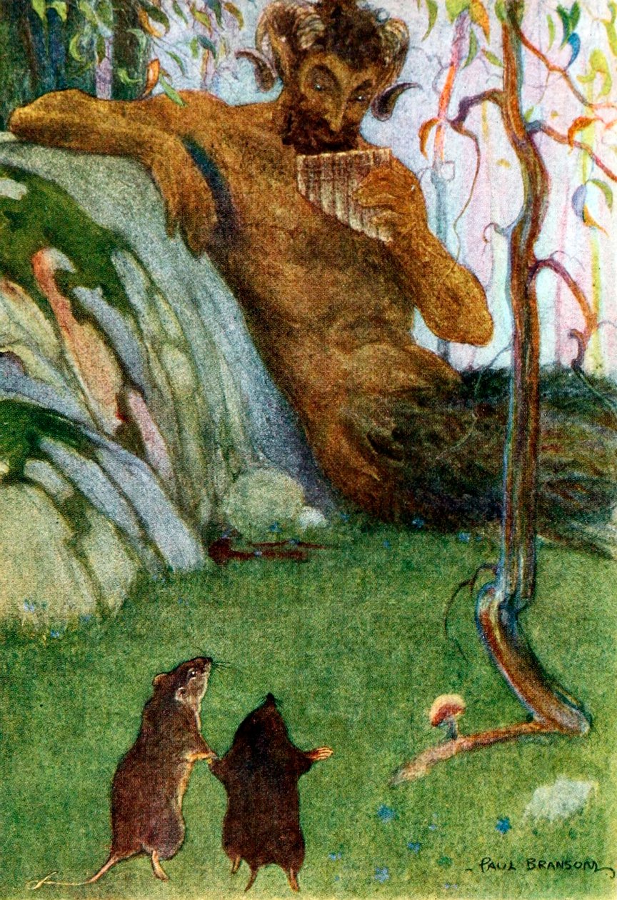 The Piper at the Gates of Dawn fra Wind in the Willows, pub. 1913 farvelitografi, 1913. af Paul Bramson.