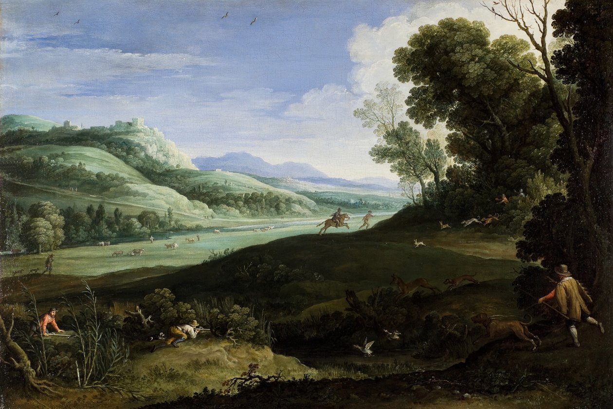 Landskab med jægere, 1619. af Paul Bril