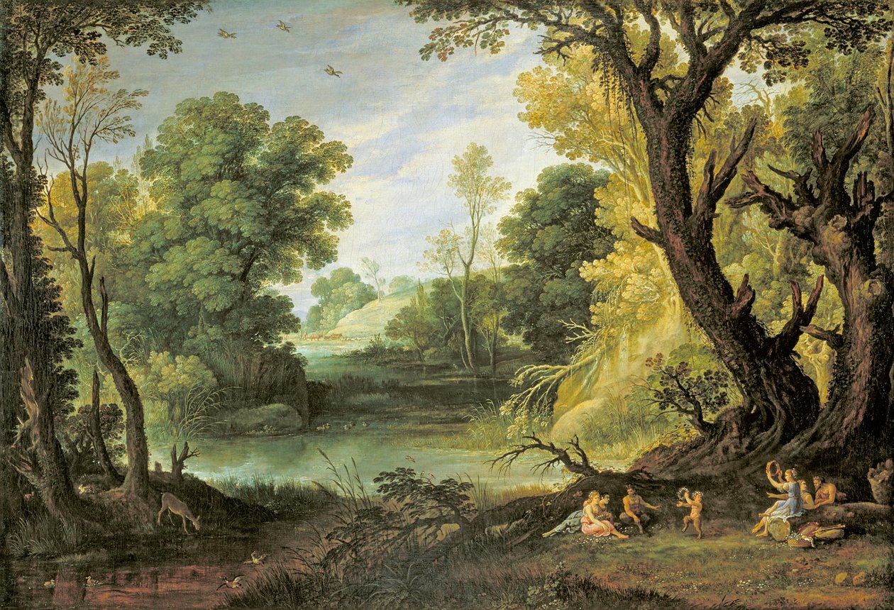 Landskab med nymfer og satyrer, 1623 af Paul Bril