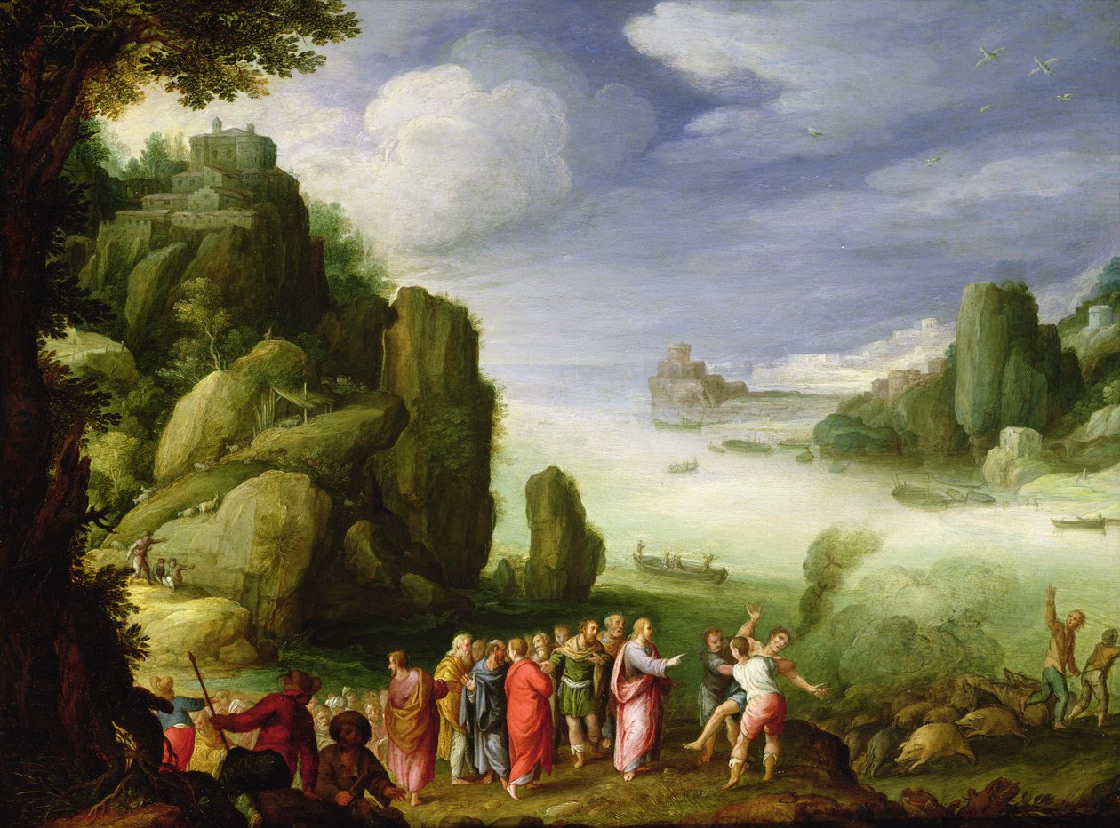 Christ Healing the Possessed of Gerasa, 1608 (olie på kobber) af Paul Bril