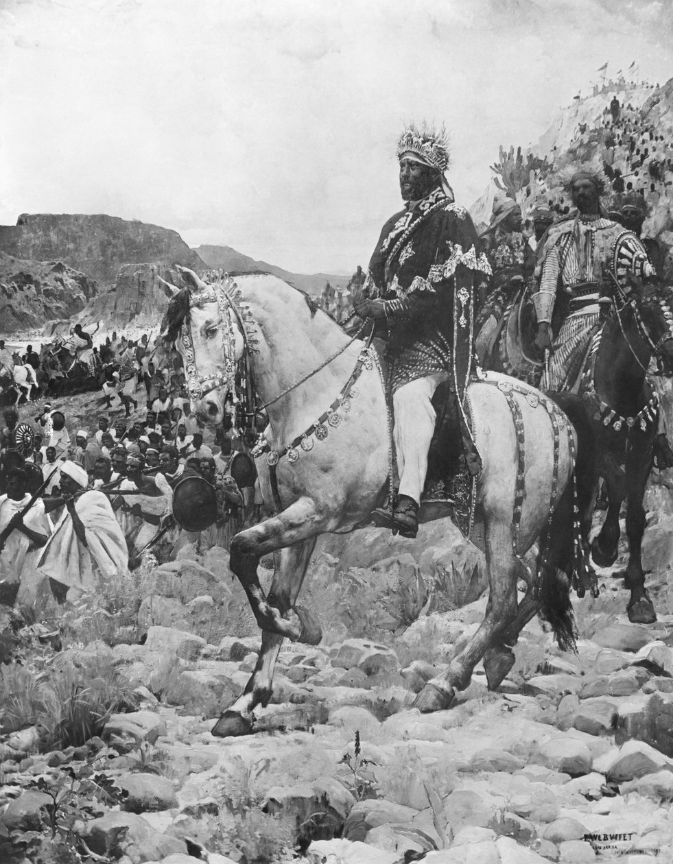 Sort af Etiopien, Menelik II (1844-1913) ved slaget ved Adowa, 1897 (se også 287703) af Paul Buffet