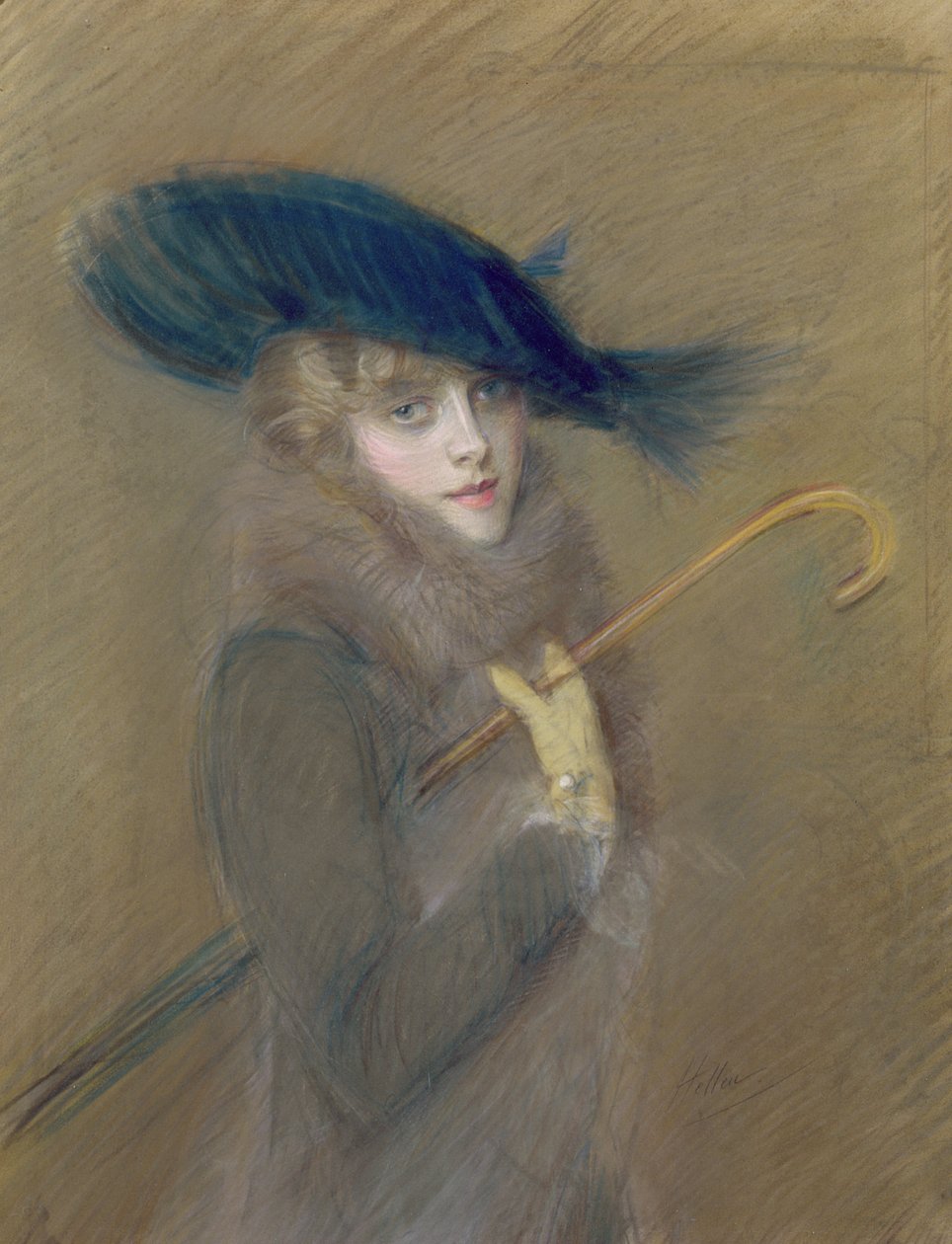 Elegant Lady (pastel på papir) af Paul Cesar Helleu