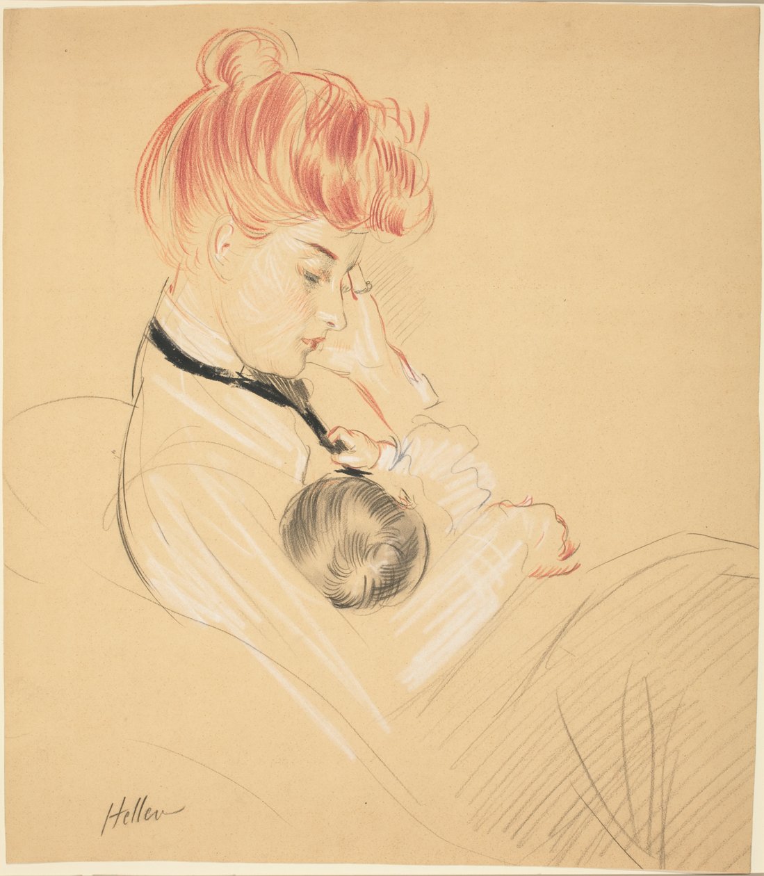 Madame Helleu vugger Paulette i hendes arme af Paul Cesar Helleu