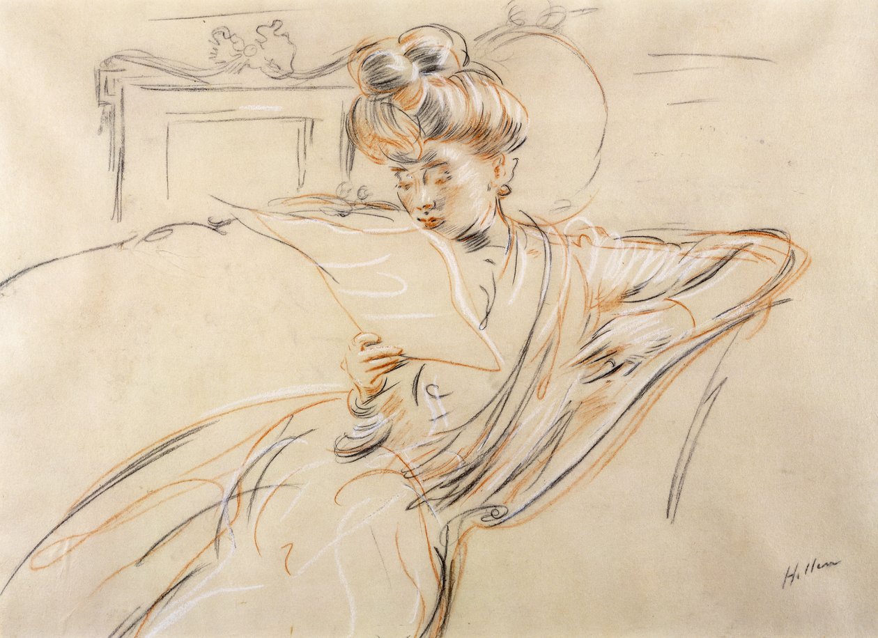 Madame Helleu Reading, af Paul Cesar Helleu