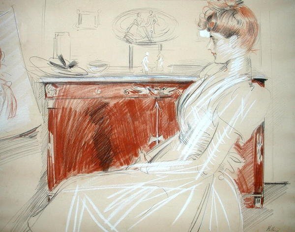 Madame Helleu i hendes Salon, ca. 1900 (blyant og kridt på papir) af Paul Cesar Helleu