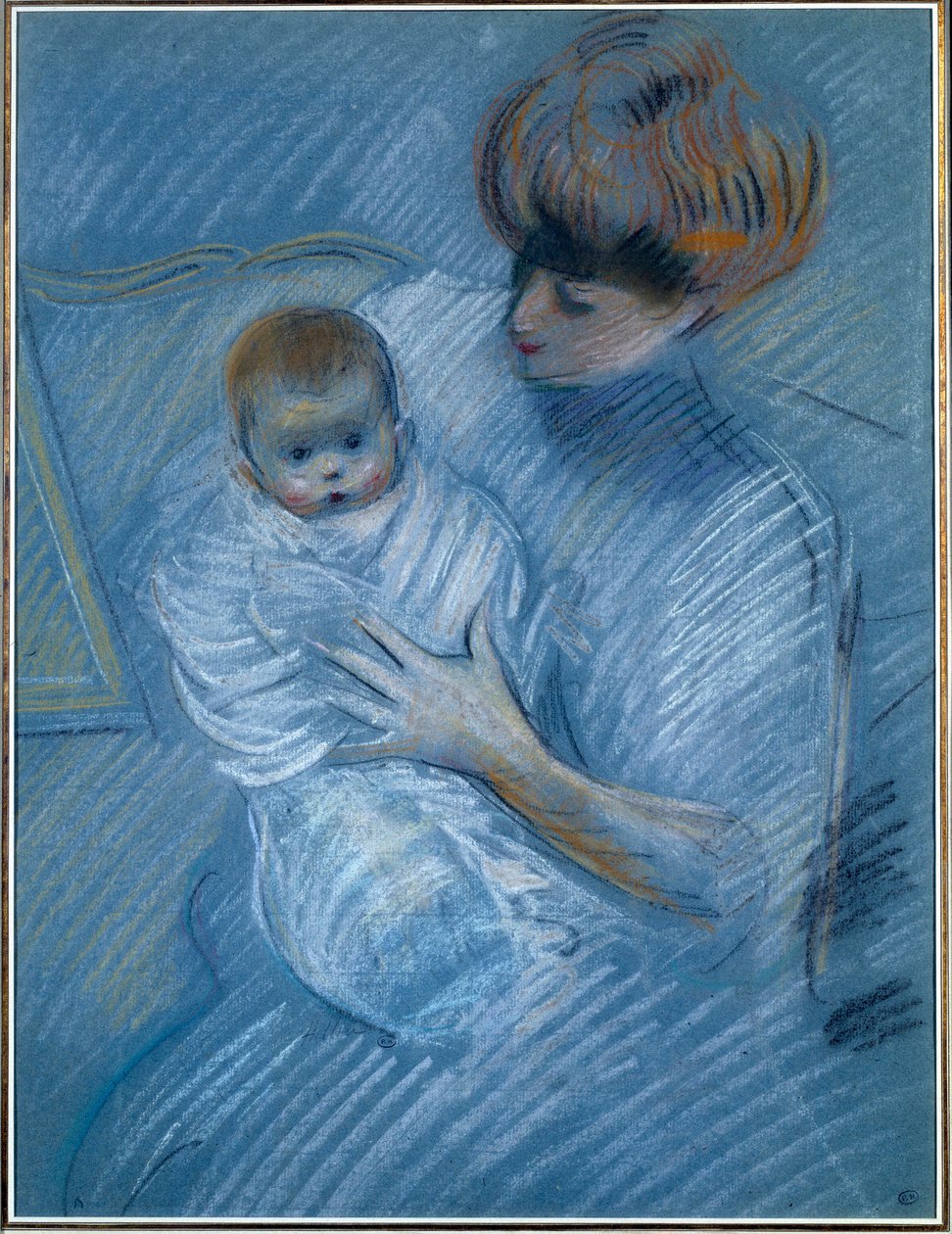 Moderskab. Tegning af Paul Helleu (1859-1927), det 20. århundrede. Portræt af en mor med sit barn. Bayonne, Musee Bonnat af Paul Cesar Helleu