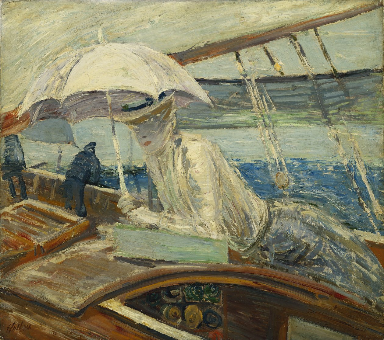 Frk. Helleu til søs, Yacht Fugl; Madame Helleu og Mer, Yacht Bird, af Paul Cesar Helleu