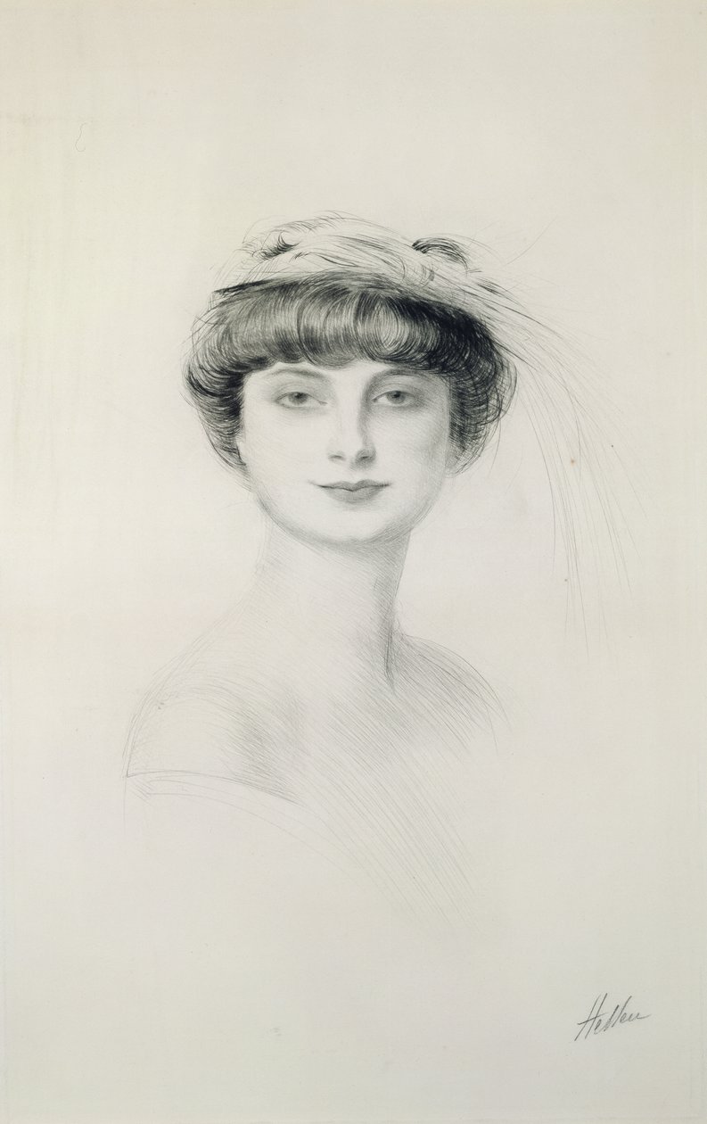 Portræt af Anna de Noailles (1876-1933) (tørpunkt på papir) af Paul Cesar Helleu