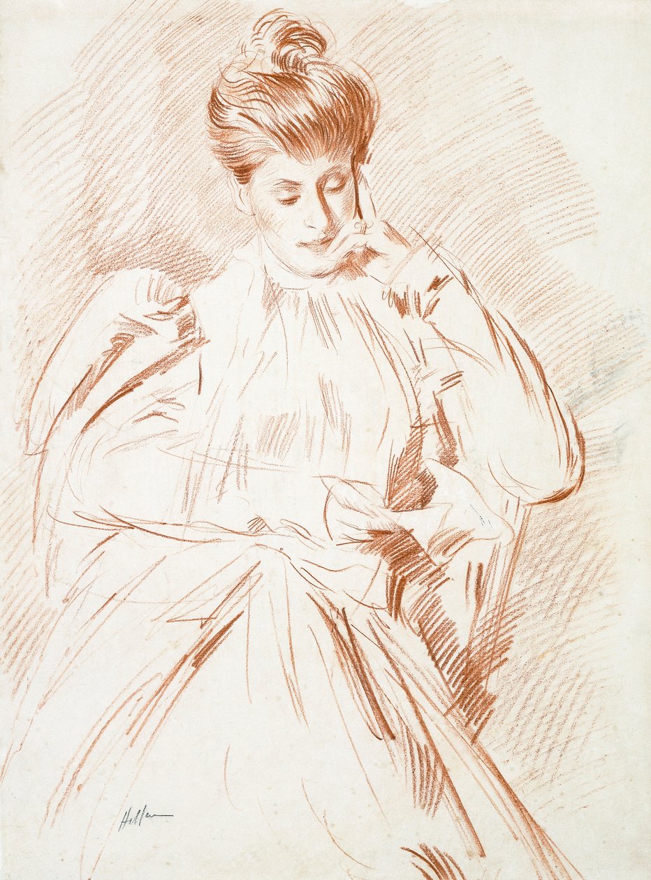 Portræt af Madame Helleu, læser, af Paul Cesar Helleu