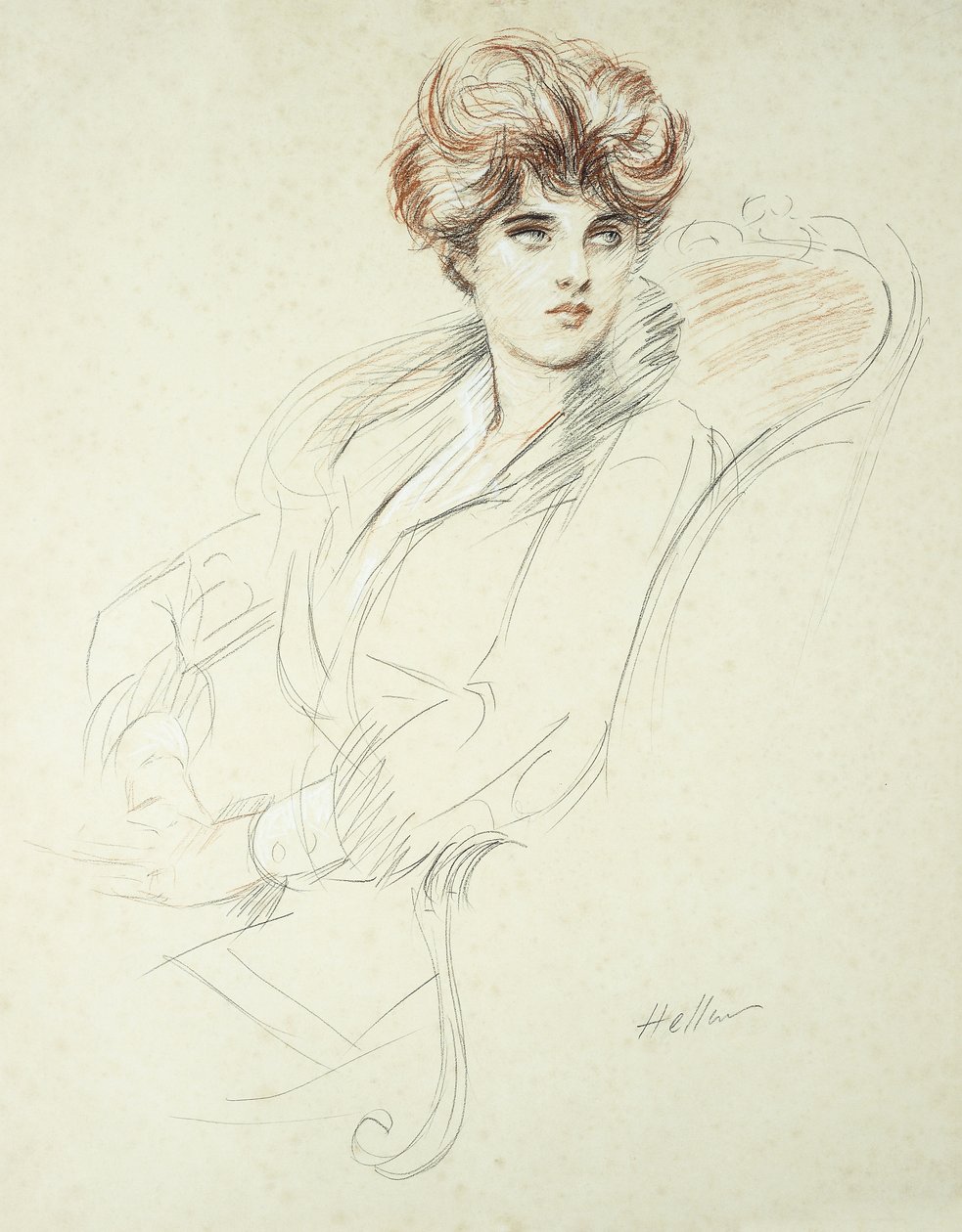 Portræt af en kvinde, siddende, af Paul Cesar Helleu