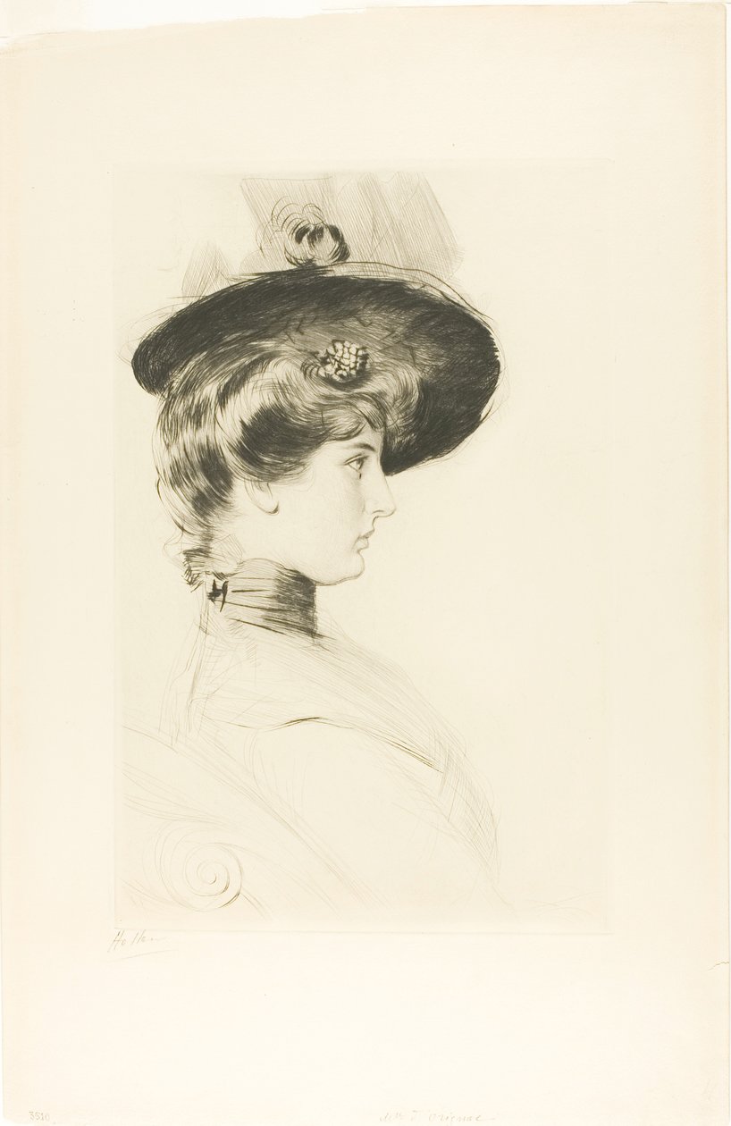 Portræt af en kvinde med hat (Madame Letellier) af Paul Cesar Helleu