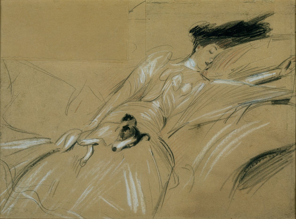 Hertuginden af Marlborough døser i Blenheim Palace (pastel på papir) af Paul Cesar Helleu