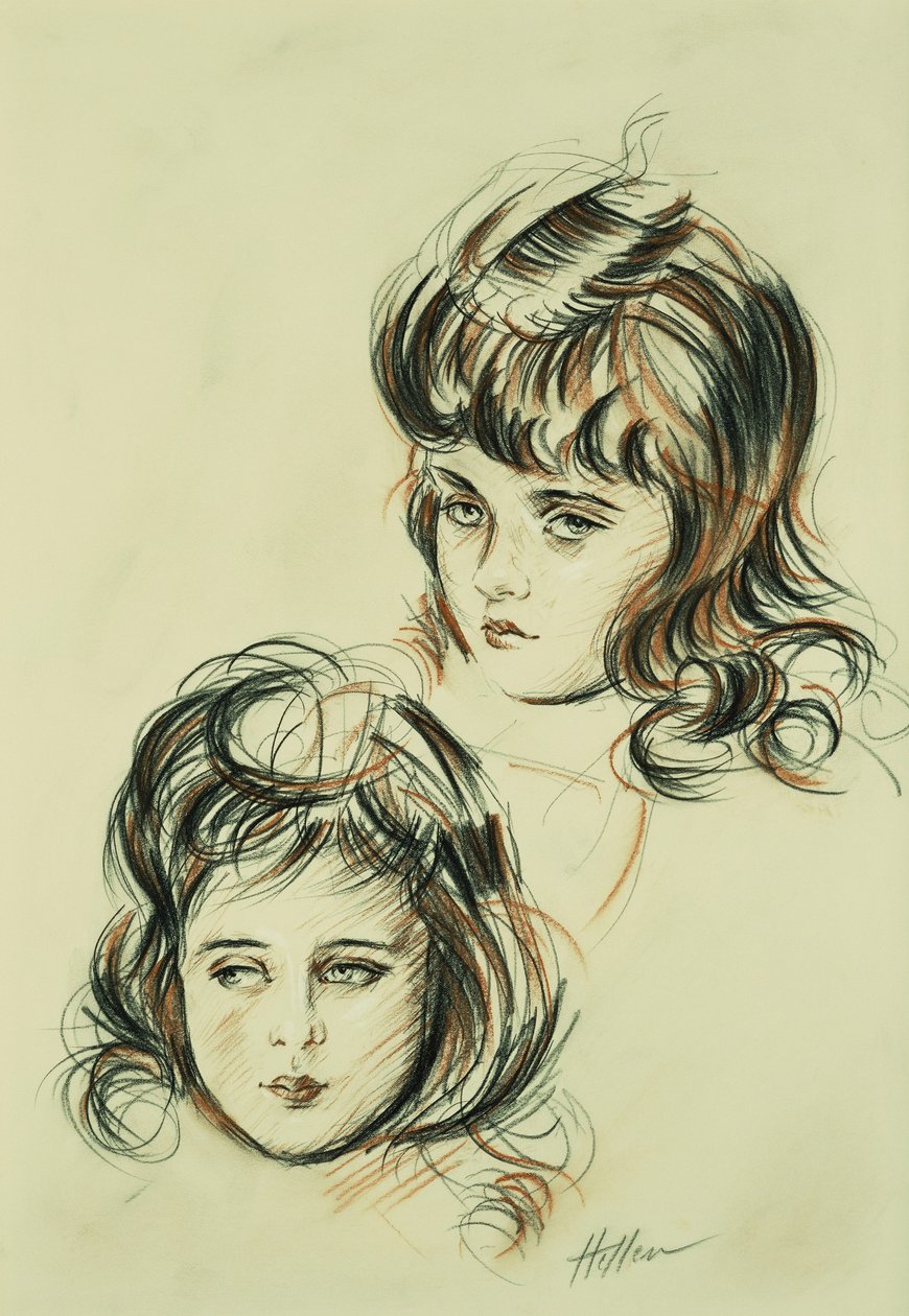 To studier af Ellen, kunstnerens datter, af Paul Cesar Helleu