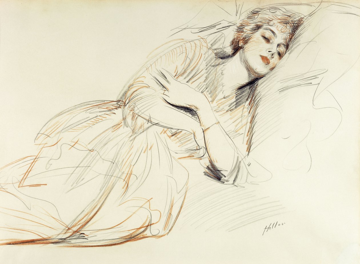 Kvinde tilbagelænet; Løgnende kvinde, af Paul Cesar Helleu
