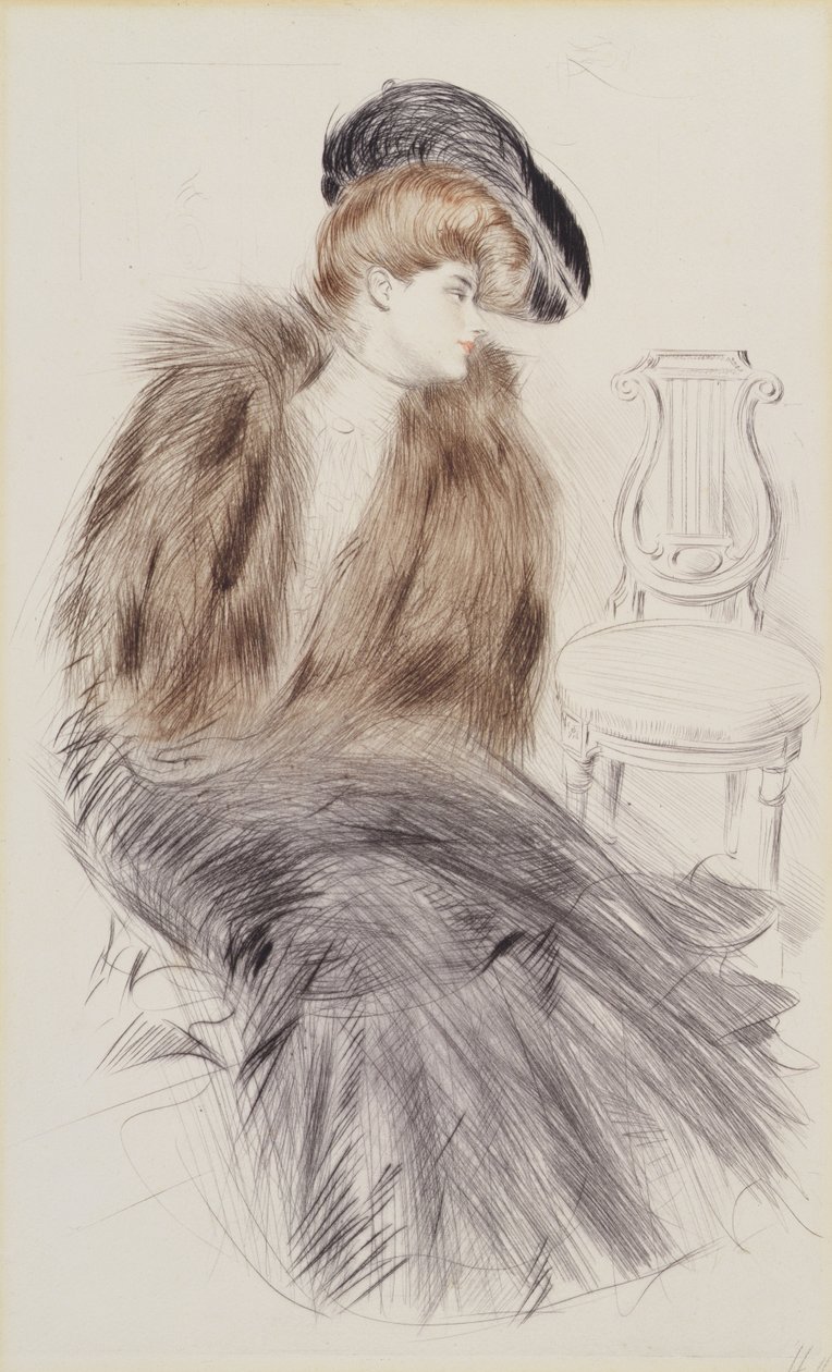 Siddende kvinde, ca.1895 (tørnål på papir) af Paul Cesar Helleu