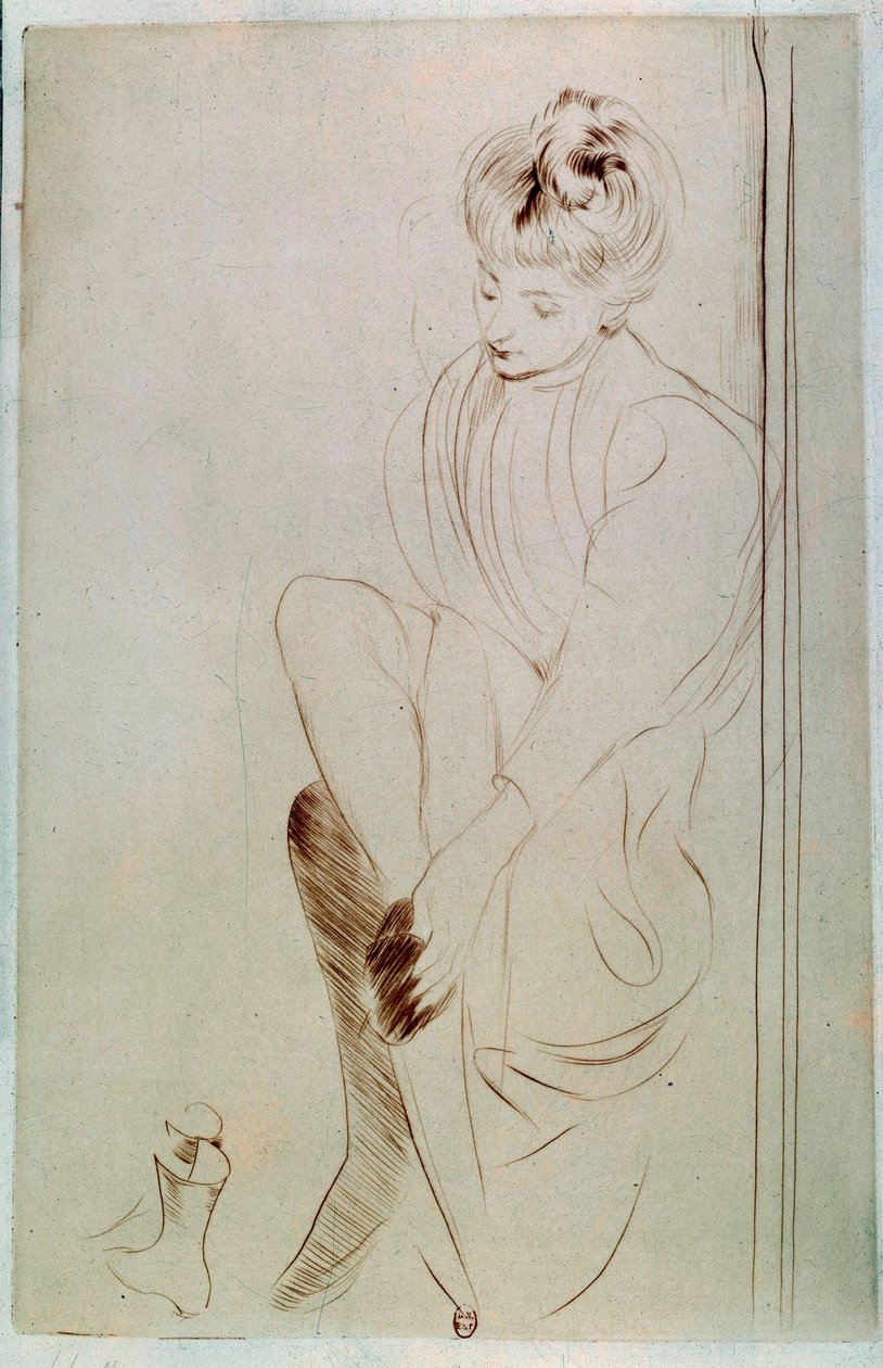 Young Woman Drawing a la sanguine af Paul Helleu (1859-1927) Paris fra det 20. århundrede, B.N. af Paul Cesar Helleu