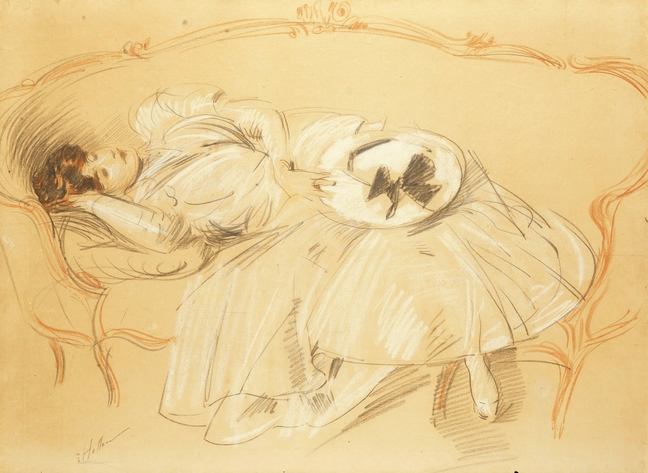 Ung kvinde på sofaen; Ung kvinde på divanen, af Paul Cesar Helleu