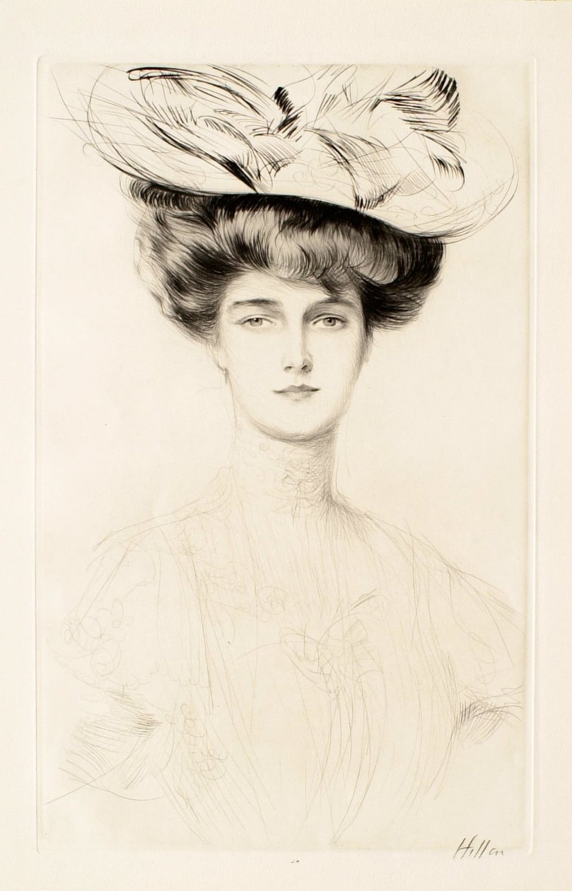 Junge Frau mit Hut af Paul Cesar Helleu